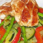 Отбивное куриное филе с цукини и спаржей