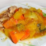 Овощи под сладким мандариновым соусом