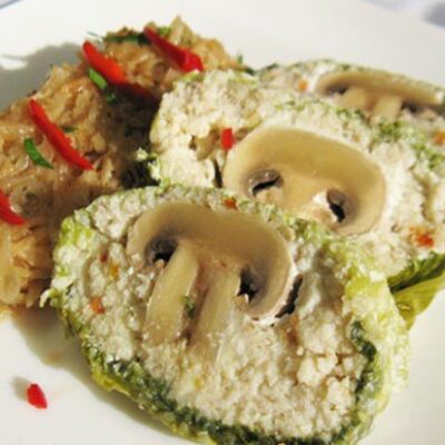 Рулет из рыбного муслина с грибами