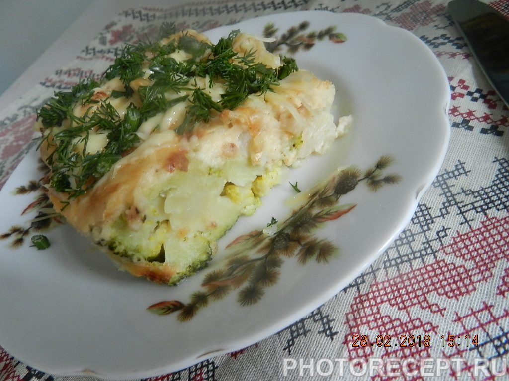 Цветная капуста и брокколи, запеченные под сливочным соусом