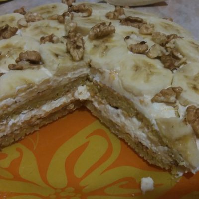Фото рецепта - Торт из овсяноблинов с тыквой, бананом, творогом и орехами - шаг 6
