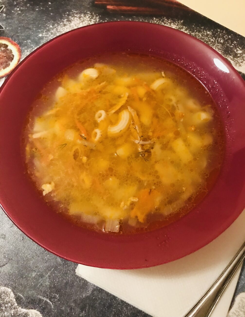 Суп из домашней курицы с макаронами