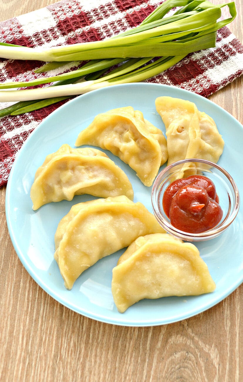 Вареники на пару с картофелем, тыквой и фаршем