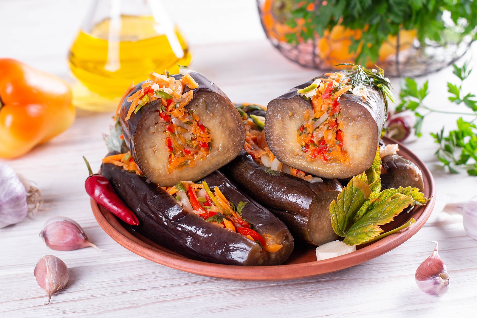 Фаршированные баклажаны на зиму с морковкой и чесноком