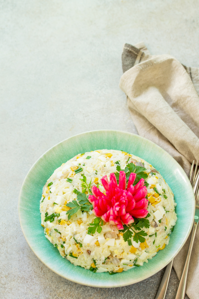 Салат с рисом и грибами