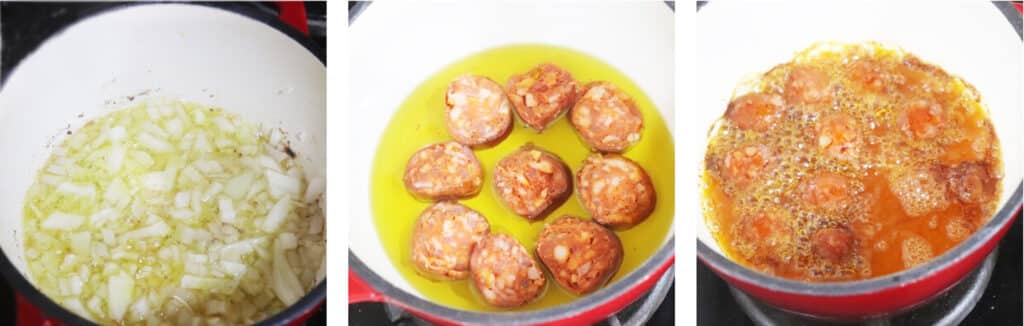 Фото рецепта - Суп с колбасой и гренками - шаг 1