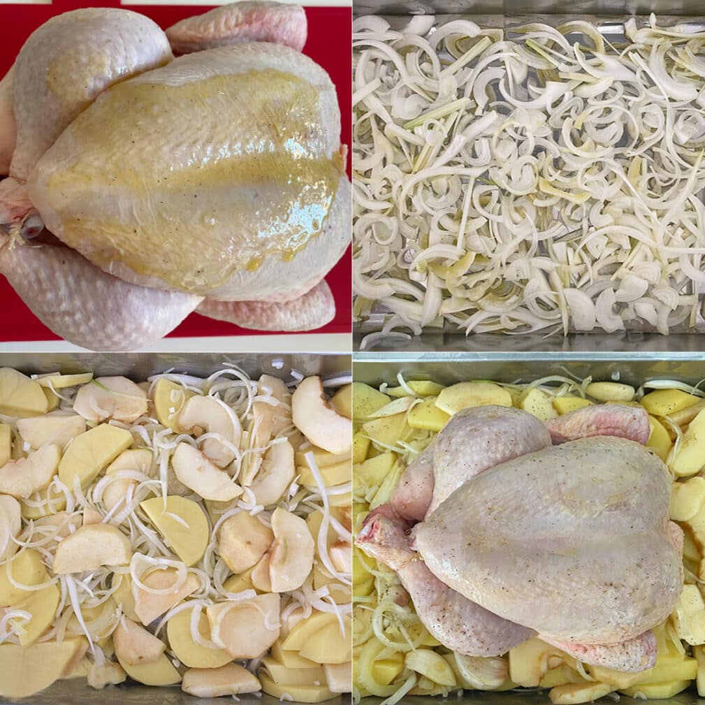 Фото рецепта - Целая запеченная курица с картофелем, луком и яблоками - шаг 2