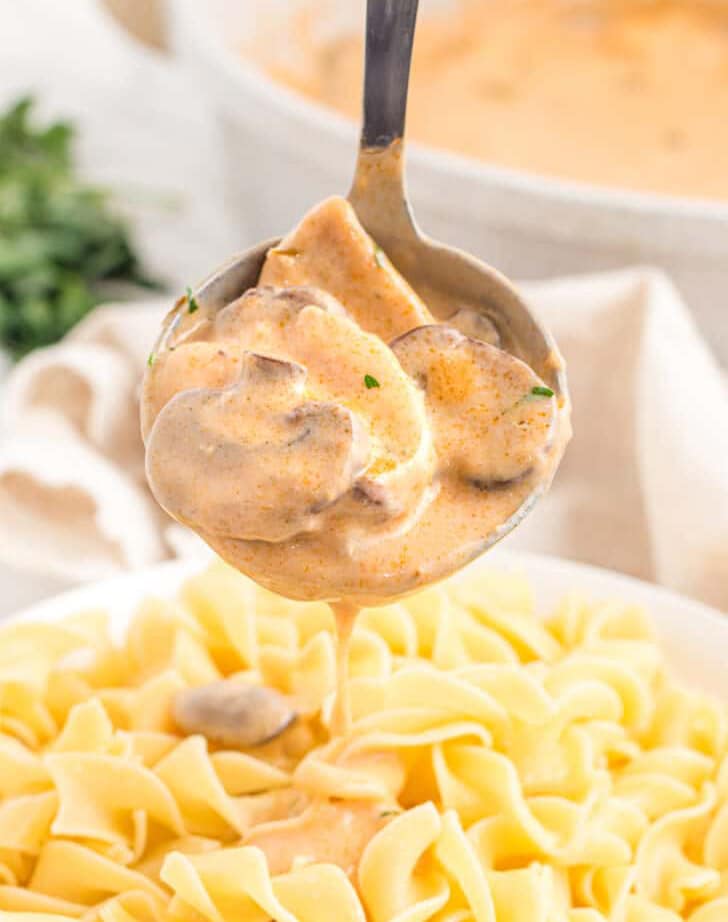 Бефстроганов из курицы с грибами