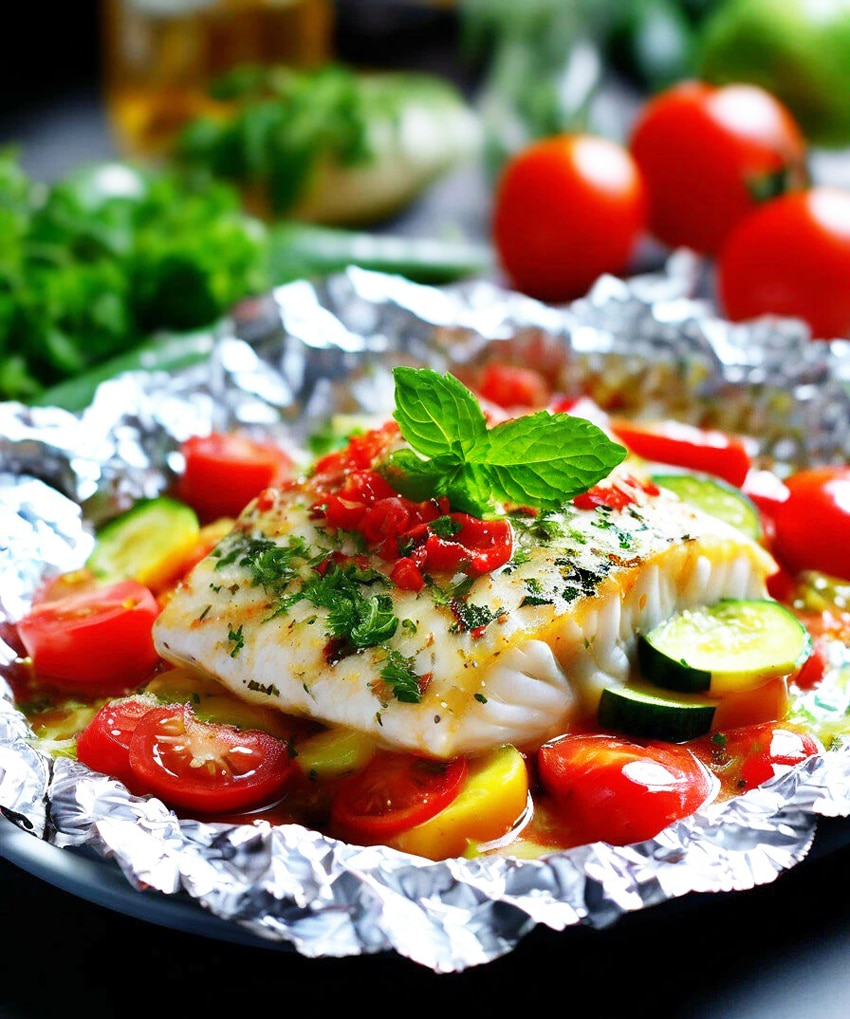 Рыба, запечённая в фольге с овощами